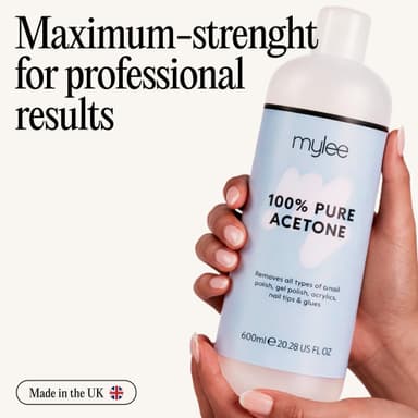 Mylee 100% Pure Acetone (600ml) - Gel Nail Polish Remover – Maximum Strength Professional Soak-Off for UV/LED, Acrylics, Nail Tips & Glue - Made in the UK view 2