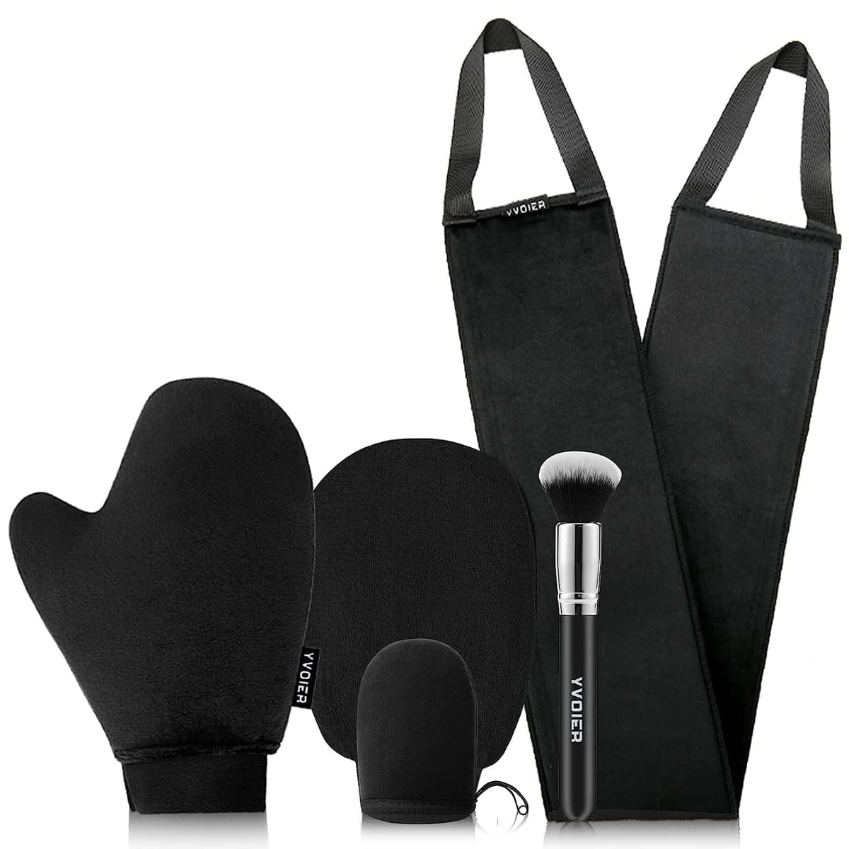 YVOIER Leakproof-lined Tanning Mitt set - Luxury Velvet Fake Tan Mitt, Streakless Back Tanner Applicator for Lotion, Tanning Brush, Exfoliating Glove, Face Mit