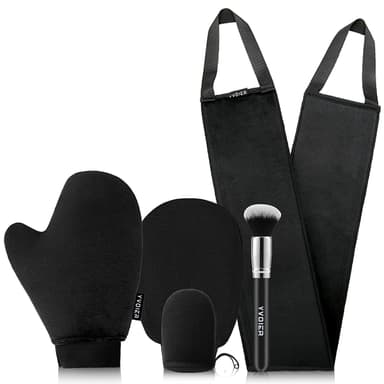 YVOIER Leakproof-lined Tanning Mitt set - Luxury Velvet Fake Tan Mitt, Streakless Back Tanner Applicator for Lotion, Tanning Brush, Exfoliating Glove, Face Mit view 1