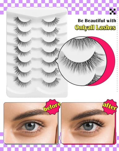 Onlyall Fluffy Natural Lashes Wispy Natural Look False Eye Lash Flared Eyelash False Soft Fluffy Fake Lashes 7 Pairs DK53 view 4