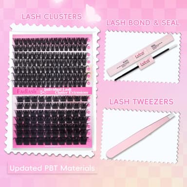 FADLASH 100D+200D 0.07mm D Curl 12-18mm with Bond and Seal and Tweezers Fluffy Cluster Lashes DIY Eyelash Extensions view 2