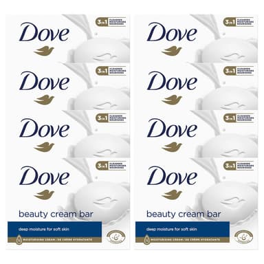 Dove Orginal Beauty Cream Bar 3 in 1 Cleanses, Moisturises and Nourishes Sulphate-Free Bath Soap for Soft and Smooth Skin, Suitable for Daily Use, 8x90g view 1