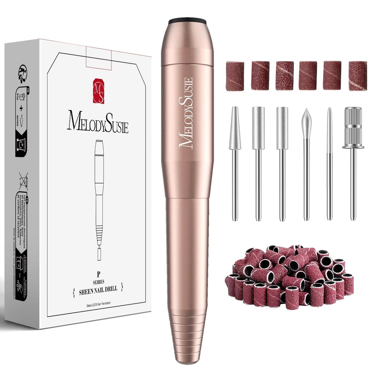 MelodySusie PC120I Nail Drill 20000RPM E File for Beginners, Compact Electric Nail Files Portable Nail Drill Machine Manicure Pedicure Set for Acrylics Nails and Gel Nails , Gold