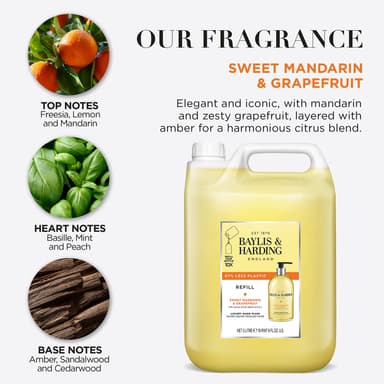 Baylis & Harding Sweet Mandarin & Grapefruit Hand Wash 5 Litre Refill (Pack of 2, total 10 litres) - Vegan Friendly view 3