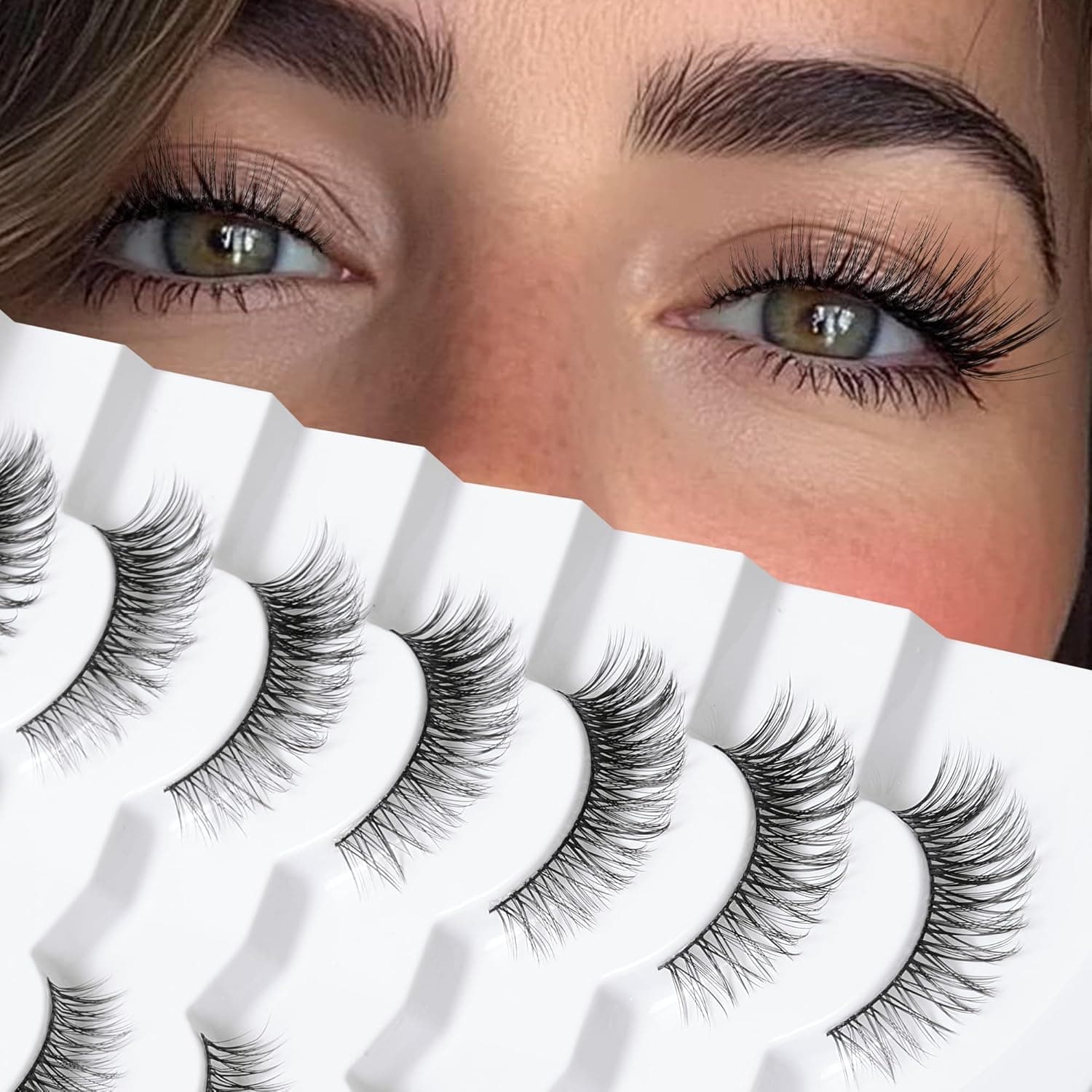 Onlyall Fluffy Natural Lashes Wispy Natural Look False Eye Lash Flared Eyelash False Soft Fluffy Fake Lashes 7 Pairs DK53