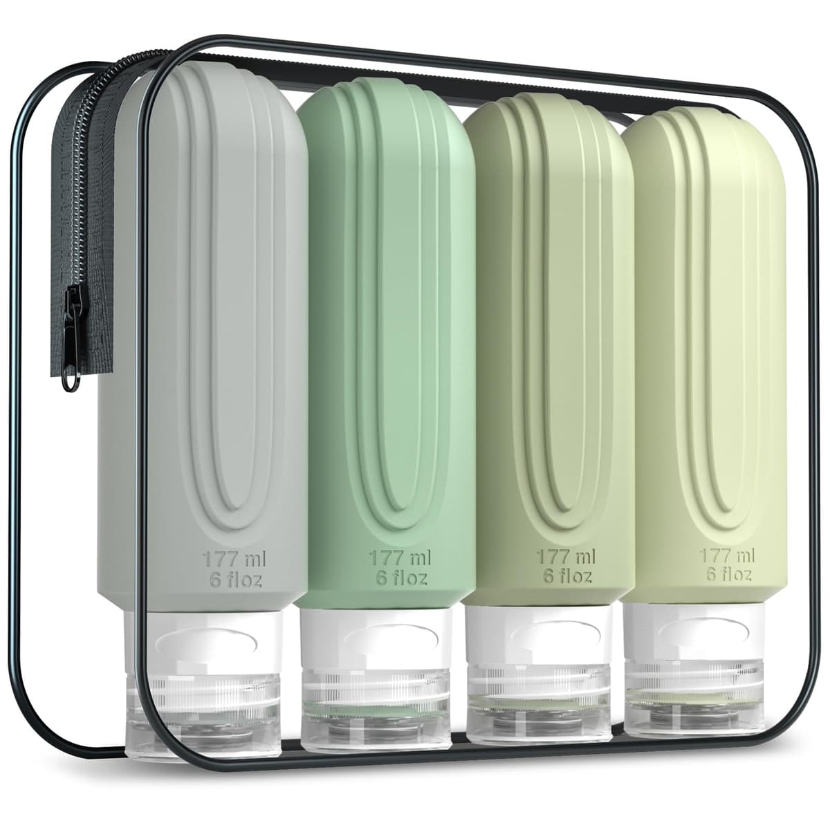 Mrsdry Set of 4 Travel Bottles for Toiletries, Large Oversized 170g Containers, BPA-Free, Leak-Proof, Refillable, Liquid Travel Accessories with Toiletry Bag