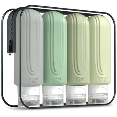Mrsdry Set of 4 Travel Bottles for Toiletries, Large Oversized 170g Containers, BPA-Free, Leak-Proof, Refillable, Liquid Travel Accessories with Toiletry Bag view 1