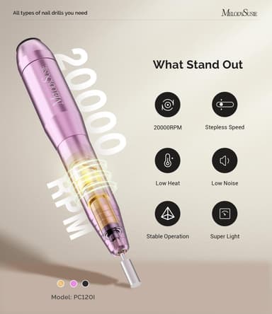 MelodySusie PC120I Nail Drill 20000RPM E File for Beginners, Compact Electric Nail Files Portable Nail Drill Machine Manicure Pedicure Set for Acrylics Nails and Gel Nails (Rose) view 4