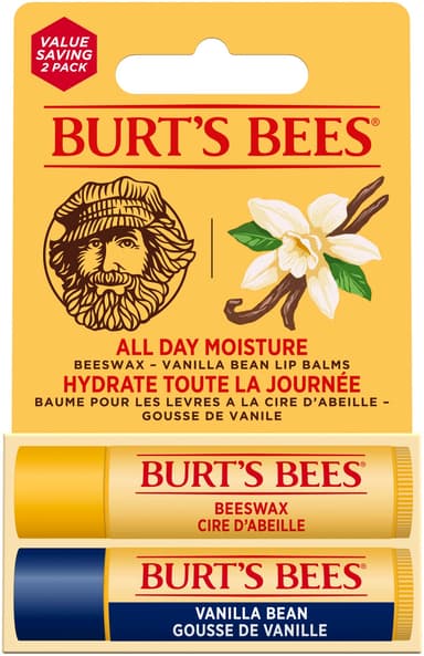 Burt's Bees Lip Balm Duo Pack, Includes Moisturising Beeswax with Peppermint & Vitamin E and Vanilla Bean, 2x4.25g view 1