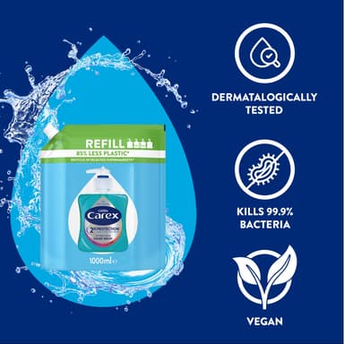 Carex 2 Hour Protection Antibacterial Original Hand Wash Refills, Liquid Hand Soap Eco Refill for Homes & Businesses, Clean & Protect Hands, Bulk Buy, Pack of 3 x 1 litre view 2