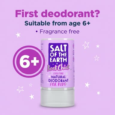 Salt of the Earth - Natural Crystal Deodorant Rock Chick for Kids - Fragrance Free, Vegan Formulas with Long Lasting Protection, Cosmos & Leaping Bunny Approved - 90g view 4