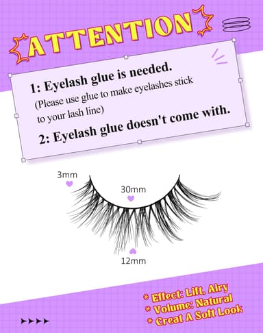 False Lashes Mink Fluffy Lash Airy Volume Eyelash Natural Look 3D Eyelashes 12mm C Curl Fake Eye Lash 7 Pairs D8 view 2