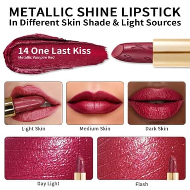 OULAC Metallic Shine Glitter Lipstick, Wine Red High Impact Lipcolor, Lightweight Soft and Ultra Hydrating, Long Lasting, Vegan & Cruelty-Free, Full-Coverage Lip Color 4.3 g/0.15 One Last Kiss (14) view 3