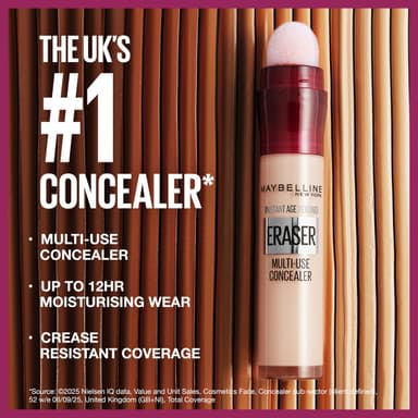 Maybelline Instant Anti-Age Eraser Eye Concealer for Face, Dark Circles, Blemish & Fine Lines Concealer, Full Coverage, Dermatologist Tested, Suitable for Sensitive Skin, Shade: 121 Light Honey view 2