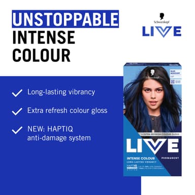 Schwarzkopf LIVE Intense Colour U67 Blue Mercury, Long-lasting Permanent Blue Hair Dye, With Extra Colour Refresh Gloss view 3