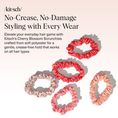 Kitsch Ultra-Petite Satin Scrunchies for Women - No Crease, Frizz-Free Sleep | Softer Than Silk Scrunchies Gentle On Hair Scrunchies for All Hair Types | Stylish Hair Accessories- Cherry Blossom, 5pcs view 2