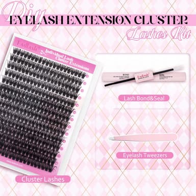 FADLASH 60D 0.07mm D Curl 12-18mm with Bond and Seal and Tweezers Natural Cluster Lashes DIY Eyelash Extensions view 2