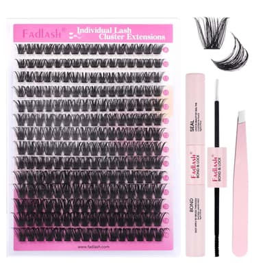 FADLASH 100D 0.07mm D Curl 8-16mm with Bond and Seal and Tweezers Fluffy Cluster Lashes DIY Eyelash Extensions view 1