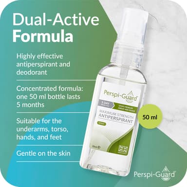 Perspi-Guard Maximum Strength Antiperspirant Spray 50 ml, 1-Pack, Strong Deodorant for Excessive Sweating & Hyperhidrosis, Anti Sweat Spray, Unscented view 4