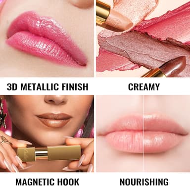 OULAC Metallic Shine Glitter Lipstick, Pink High Impact Lipcolor, Lightweight Soft and Ultra Hydrating, Long Lasting, Vegan & Cruelty-Free, Full-Coverage Lip Color 4.3 g/0.15 Baby Angel(13) view 2