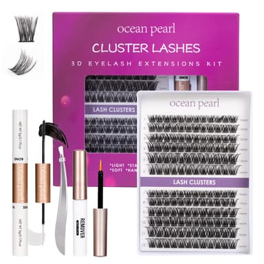 Ocean Pearl Cluster Lashes 144PCS Eyelashes 10-16mm Lash Clusters Natural Eyelash Extension Cluster Lashes Kit Individual Eyelash Lash Extensions Kit with Super Bond+Seal+Remover+Tweezer-DM01 view 1