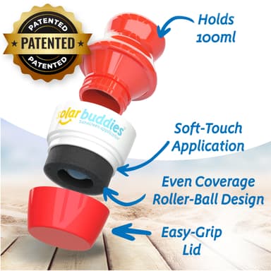 Solar Buddies Sunscreen Applicator - Single Red - Refillable Roll on Sponge Sunscreen, Suncream & Lotion Applicator For Kids, Adults & Families - Holds 3.4fl oz, Perfect Size for Travel view 2