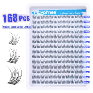 Natural Cluster Lashes Kit 168 Pcs Wispy Lash Extensions CC Curl 9-11MM Mixed Lengths Eyelash Extension Individual Kit with Lashes Bond and Seal and Tweezers DIY at Home by Mavphnee view 2