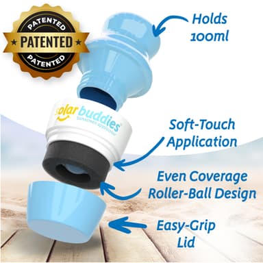 Solar Buddies Sunscreen Applicator - Full Blue - Refillable Roll on Sponge Sunscreen, Suncream & Lotion Applicator For Kids, Adults & Families - Holds 3.4fl oz, Perfect Size for Travel view 2