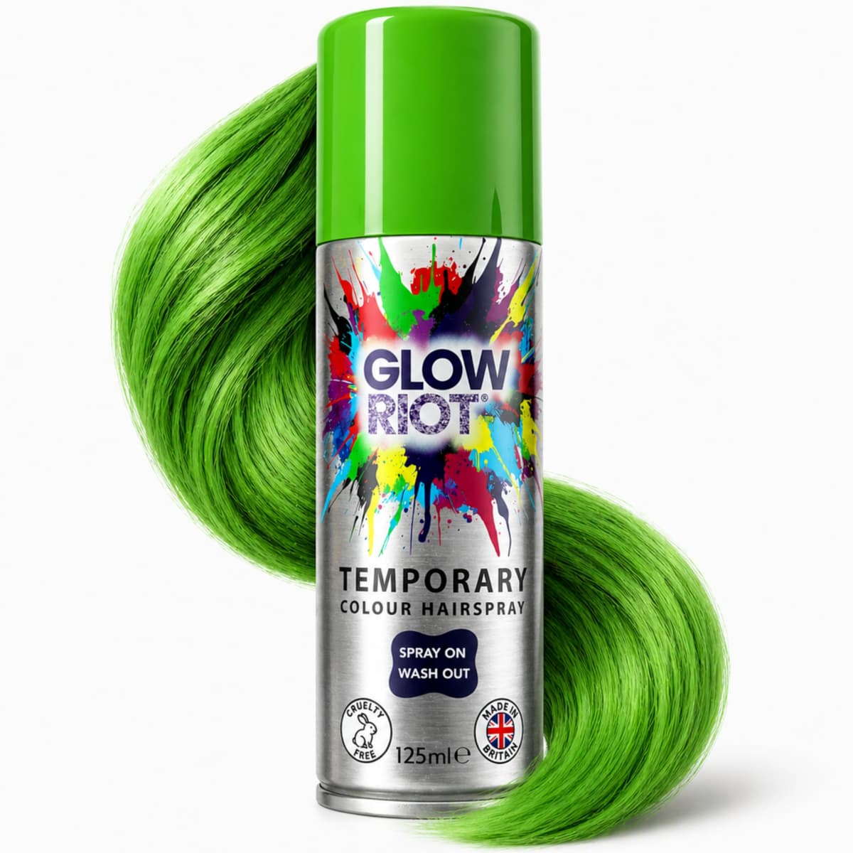 Glow Riot Temporary Colour HairSpray, Spray On Wash Out Formula, Made in the UK, Certified Cruelty Free, Skin, Hair, Clothing and Child Safe (Green)