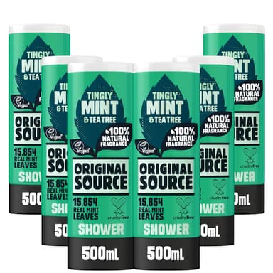 Original Source Mint & Tea Tree Shower Gel, 100 Percent Natural Fragrance, Vegan, Cruelty Free, Paraben Free, Bulk Buy, Pack of 6 x 500 ml view 1