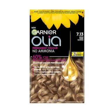 Garnier Olia 7.13 Beige Dark Blond, oil-powered, no-ammonia. 100% grey coverage. Luminous, long-lasting, vibrant beige dark blonde color with exceptional shine. view 1
