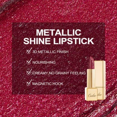 OULAC Metallic Shine Glitter Lipstick, Wine Red High Impact Lipcolor, Lightweight Soft and Ultra Hydrating, Long Lasting, Vegan & Cruelty-Free, Full-Coverage Lip Color 4.3 g/0.15 One Last Kiss (14) view 4
