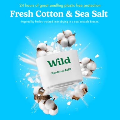 Wild Aluminium Free Natural Deodorant Refill Variety Pack - Includes Honey & Cactus Flower, Vanilla Bean & Buttercream and Fresh Cotton & Sea Salt Scents - Long Lasting 24 Hour Odour Protection view 4