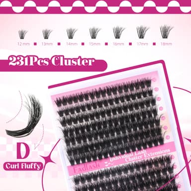 FADLASH 80D+100D 0.07mm D Curl 12-18mm Large Tray Wispy Russian 3D Fluffy Cluster Lashes DIY Eyelash Extensions view 3