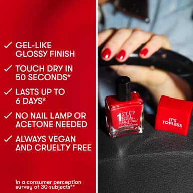 Nails.INC It's Topless Gel-Like Nail Polish, 4-in-1 Base Coat, Treatment, Colour & Top Coat, Long Lasting, Strong, Chip Free Nails, Glossy Salon Quality Manicure, Air Dry Nail Polish, Gracie, 14 ML view 4