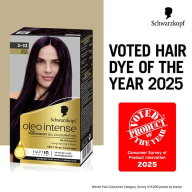 Schwarzkopf Oleo Intense Permanent Oil Colour 3-33 Rich Plum Hair Dye, 100% Grey Coverage, Conditioner With HaptIQ System, Long-Lasting Colour, Ammonia Free Hair Dye view 2