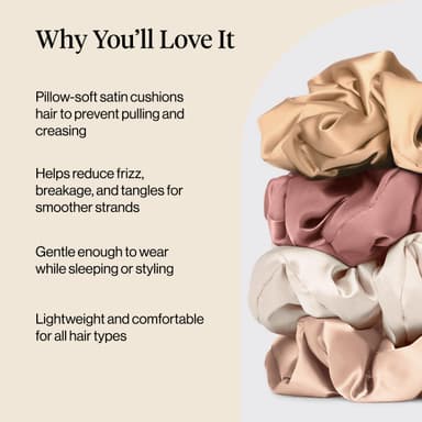Kitsch Pillow Satin Scrunchies for Women - Hair Ties No Damage, No Crease Hair Accessories | Perfect for Day or Night | Ideal Gifts for Women - Neutral Multicolor, 4pcs view 4