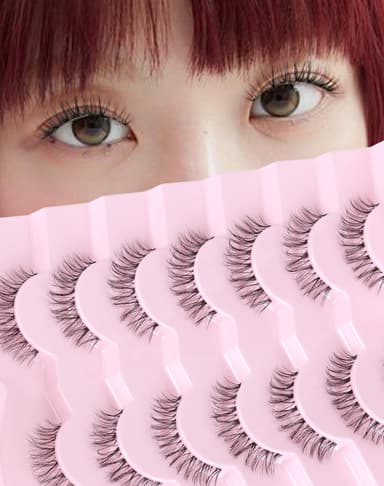 Onlyall Natural Lashes Wispy Eyelashes Clear Band Natural Looking False Eyelash C Curl Fake Lash 12mm H4 view 1