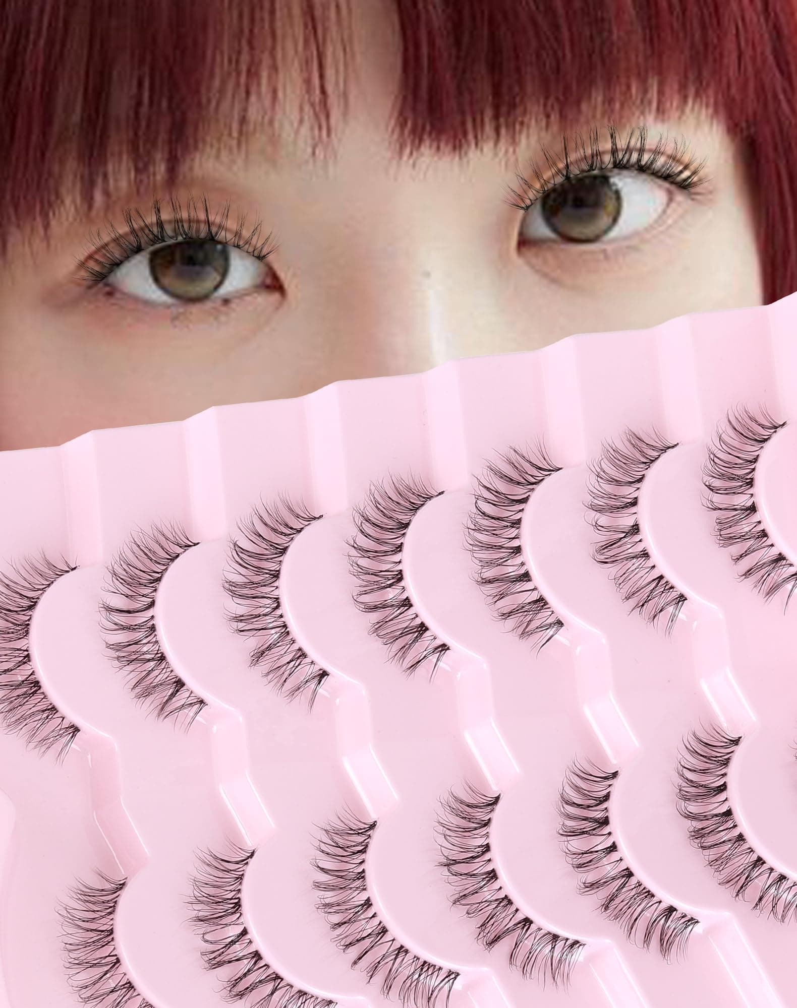 Onlyall Natural Lashes Wispy Eyelashes Clear Band Natural Looking False Eyelash C Curl Fake Lash 12mm H4