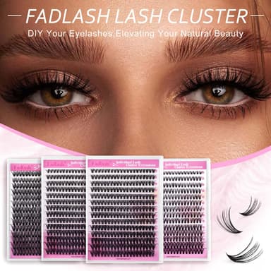 FADLASH 200pcs 0.07mm D Curl 8-16mm 40D Natural Look Cluster Lashes with Bond and Seal and Tweezers DIY Eyelash Extensions view 2