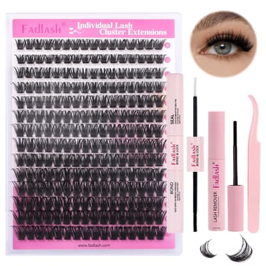 FADLASH 100D 0.07mm D Curl 8-16mm with Bond and Seal, Remover and Tweezers Fluffy Wispy Cluster Lashes DIY Eyelash Extensions view 3