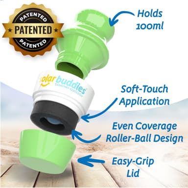 Solar Buddies Sunscreen Applicator - Full Green - Refillable Roll on Sponge Sunscreen, Suncream & Lotion Applicator For Kids, Adults & Families - Holds 3.4fl oz, Perfect Size for Travel view 2