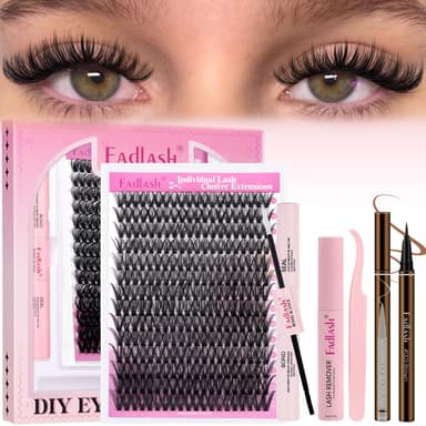 FADLASH 40D 0.07mm D Curl 12-18mm Kit with Brown Eyeliner, Bond and Seal, Remover and Tweezers DIY Eyelash Extensions view 2
