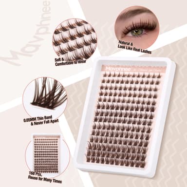 Brown Lash Clusters 168 Pcs Natural Looking 8-16MM Eyelash Individuals C Curl Wispy Brown Lash Extensions Fluffy DIY False Eyelashes at Home by Mavphnee view 2