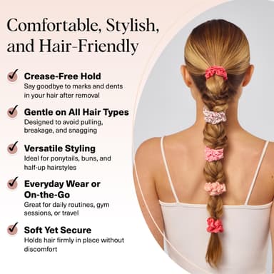 Kitsch Ultra-Petite Satin Scrunchies for Women - No Crease, Frizz-Free Sleep | Softer Than Silk Scrunchies Gentle On Hair Scrunchies for All Hair Types | Stylish Hair Accessories- Cherry Blossom, 5pcs view 3