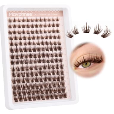Brown Lash Clusters 168 Pcs Natural Looking 8-16MM Eyelash Individuals C Curl Wispy Brown Lash Extensions Fluffy DIY False Eyelashes at Home by Mavphnee view 1