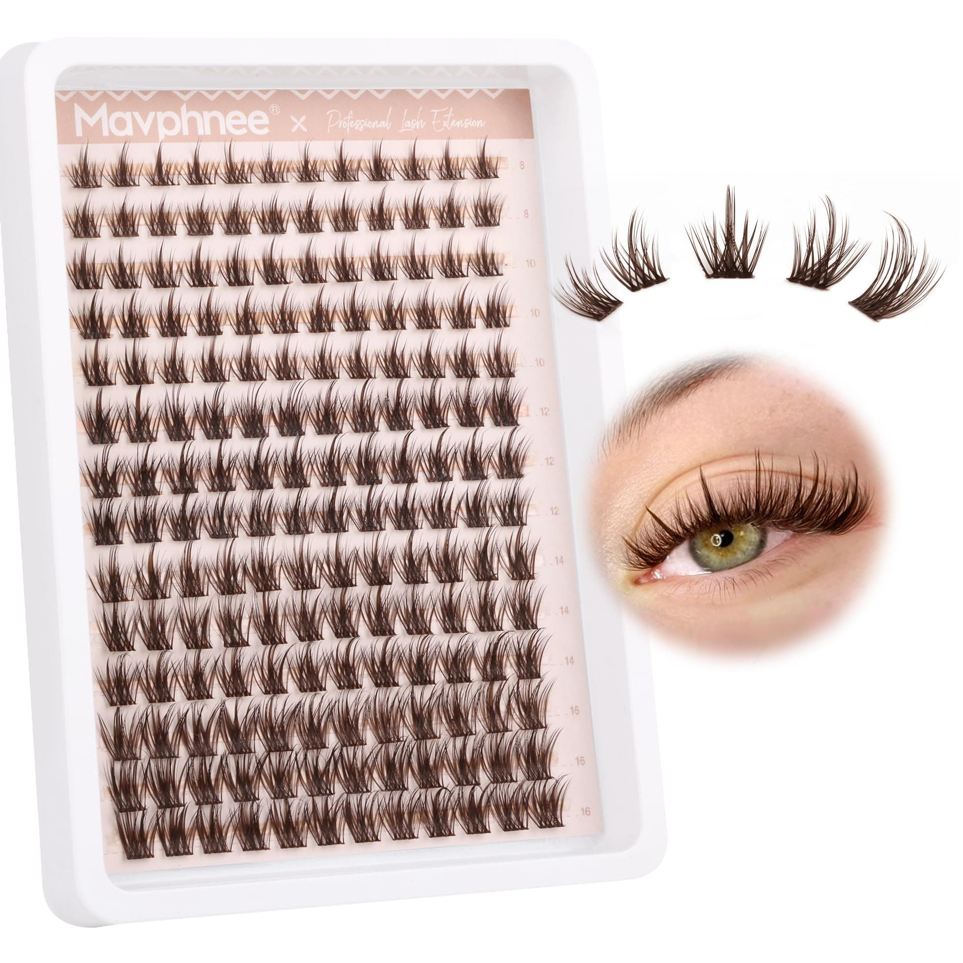 Brown Lash Clusters 168 Pcs Natural Looking 8-16MM Eyelash Individuals C Curl Wispy Brown Lash Extensions Fluffy DIY False Eyelashes at Home by Mavphnee