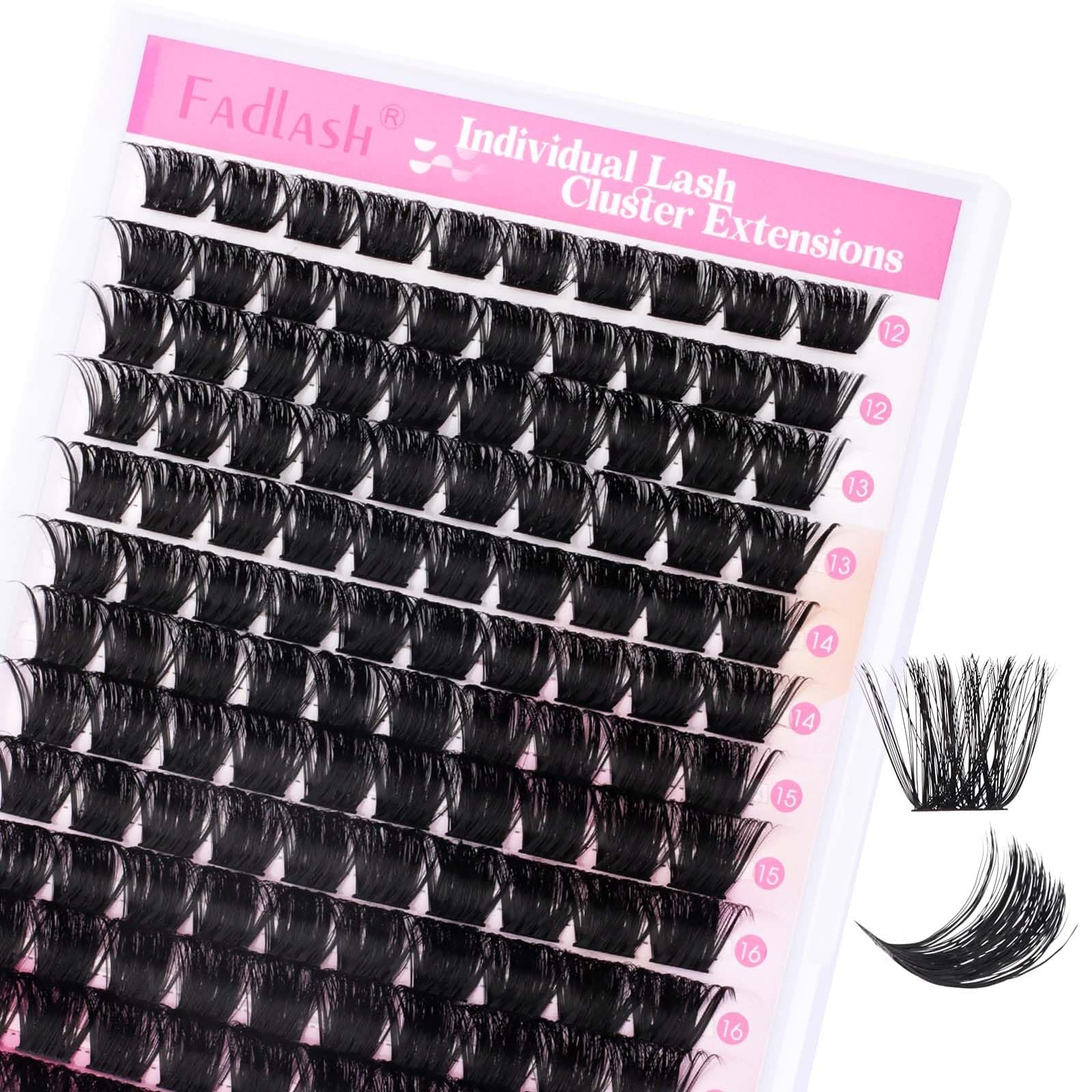 FADLASH 200pcs 0.07mm D Curl 12-18mm 200D Wispy Reusable Soft Fluffy Cluster Lashes DIY Eyelash Extensions