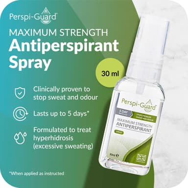 Perspi-Guard Maximum Strength Antiperspirant Spray 30 ml, 1-Pack, Strong Deodorant for Excessive Sweating & Hyperhidrosis, Anti Sweat Spray, Unscented view 2
