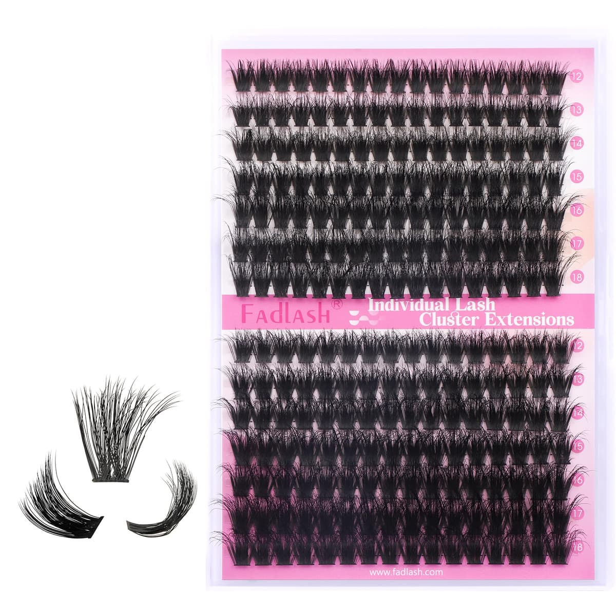 FADLASH 80D+100D 0.07mm D Curl 12-18mm Large Tray Wispy Russian 3D Fluffy Cluster Lashes DIY Eyelash Extensions
